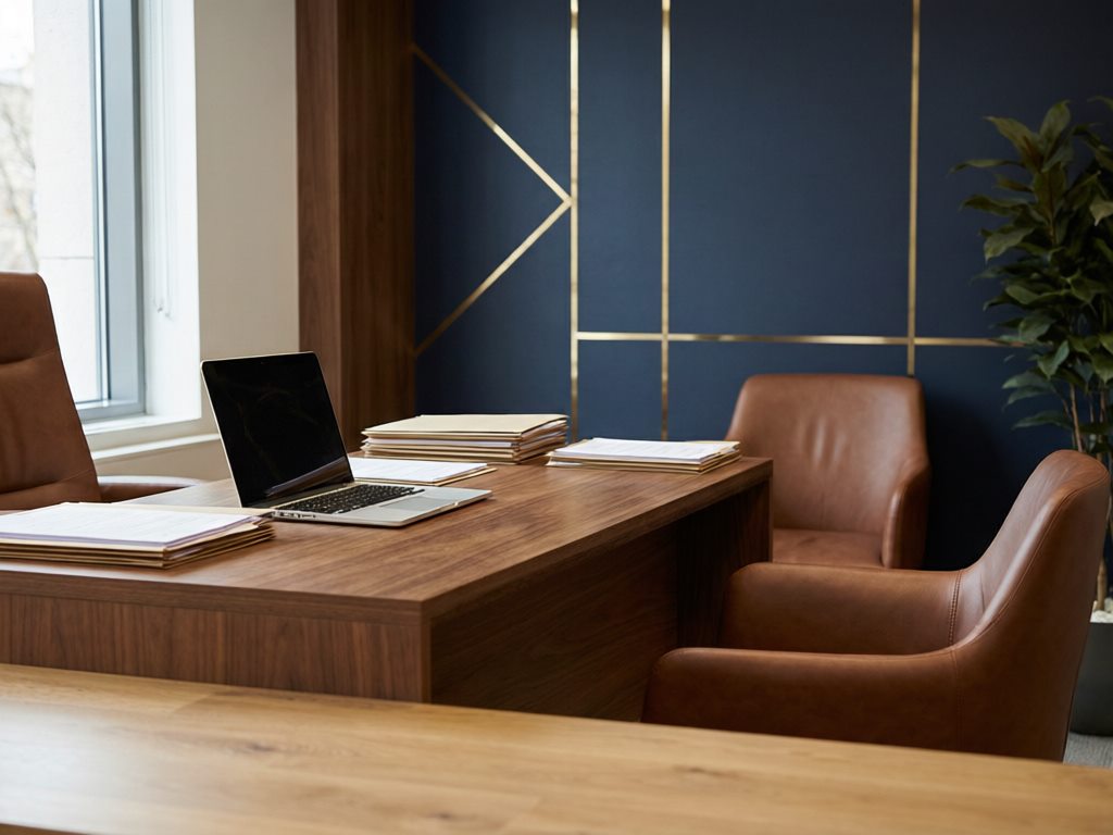 RightStep consultancy office interior with a meeting desk and leather chairs